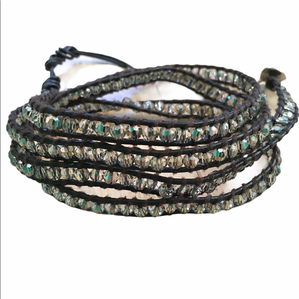 Victoria Emerson Wrap Bracelet Crystals Brown Cord